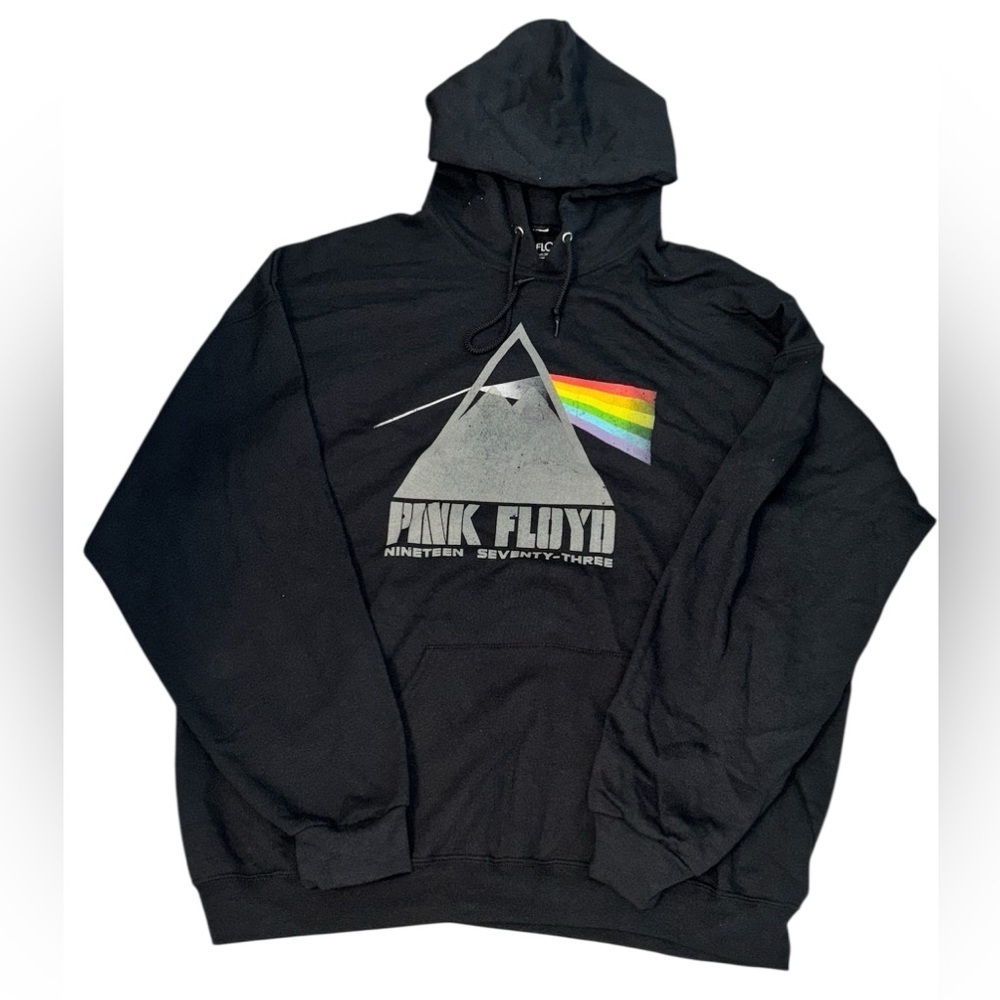 Men Pink Floyd Black Hoodie with Rainbow Graphic